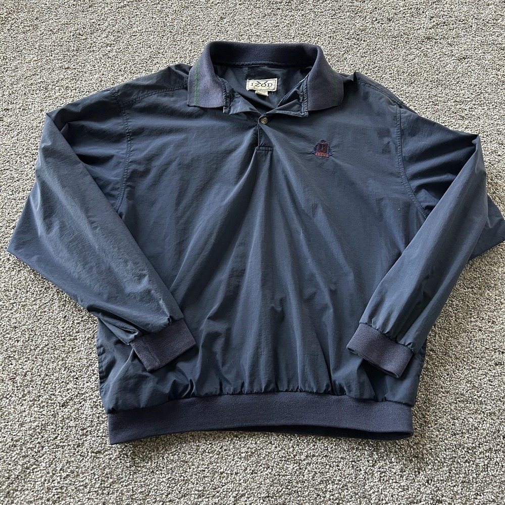 Vintage Izod Jacket Mens L Blue Nylon Golf Pullover Windbreaker Logo Taiwan